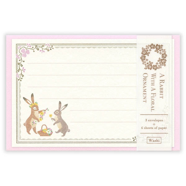 Mini Letter Set Rabbit decorated with flowers  - Made in Japan