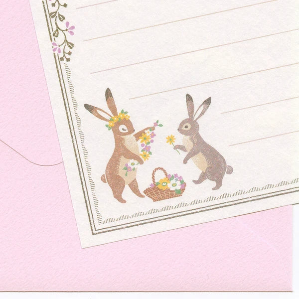 Mini Letter Set Rabbit decorated with flowers  - Made in Japan