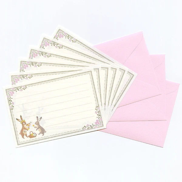 Mini Letter Set Rabbit decorated with flowers  - Made in Japan