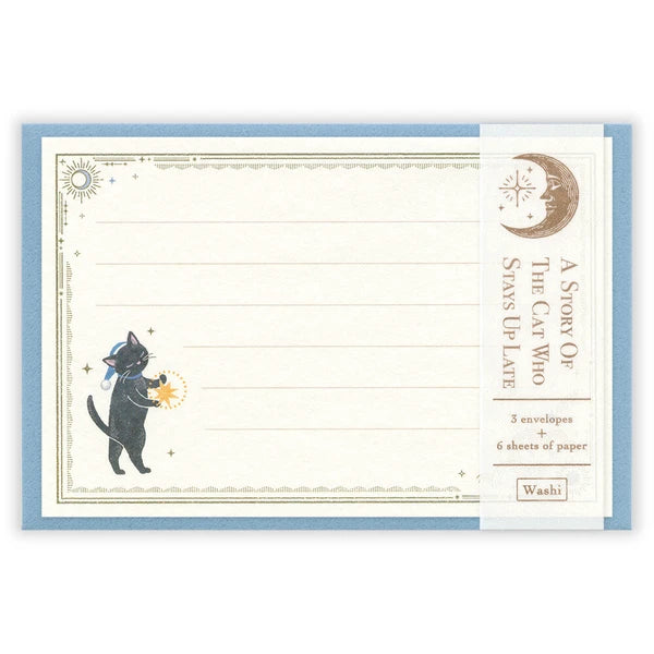 Mini Letter Set Late Night Cat - Made in Japan