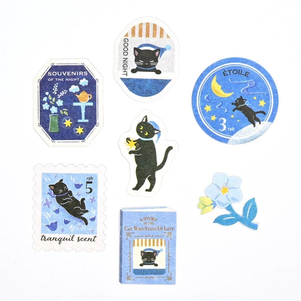 Late Night Cat Matchbox Flake Stickers