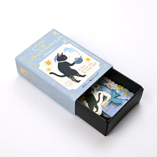 Late Night Cat Matchbox Flake Stickers