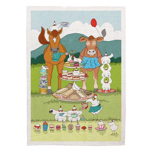 Horse & Cow Tea Party Tea Towel