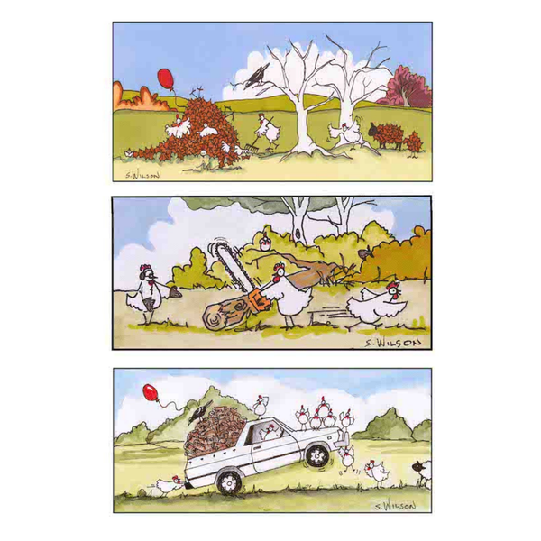 Chickens Firewood Tea Towel