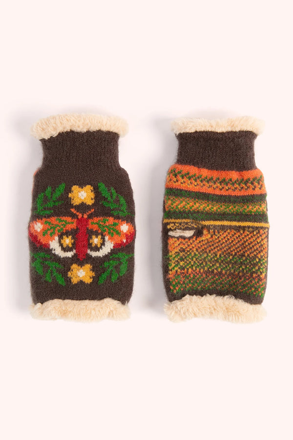 Moth Wrist Warmers - Chocolate