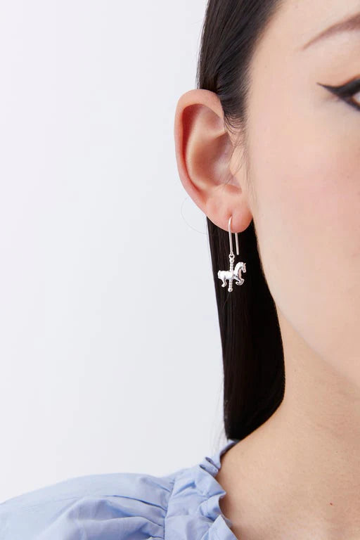 Mini Carousel Horse Earrings Silver | Karen Walker Jewellery | Sale